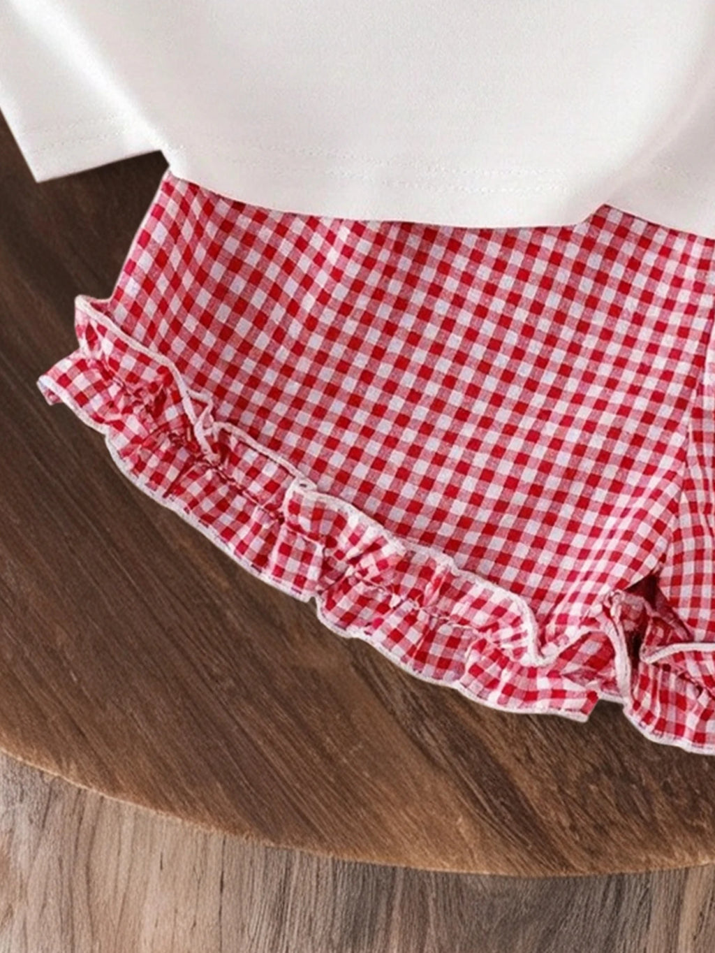 Ensemble 2 pièces filles – Haut manches courtes imprimé cerises & short à carreaux avec dentelle, col rond, été