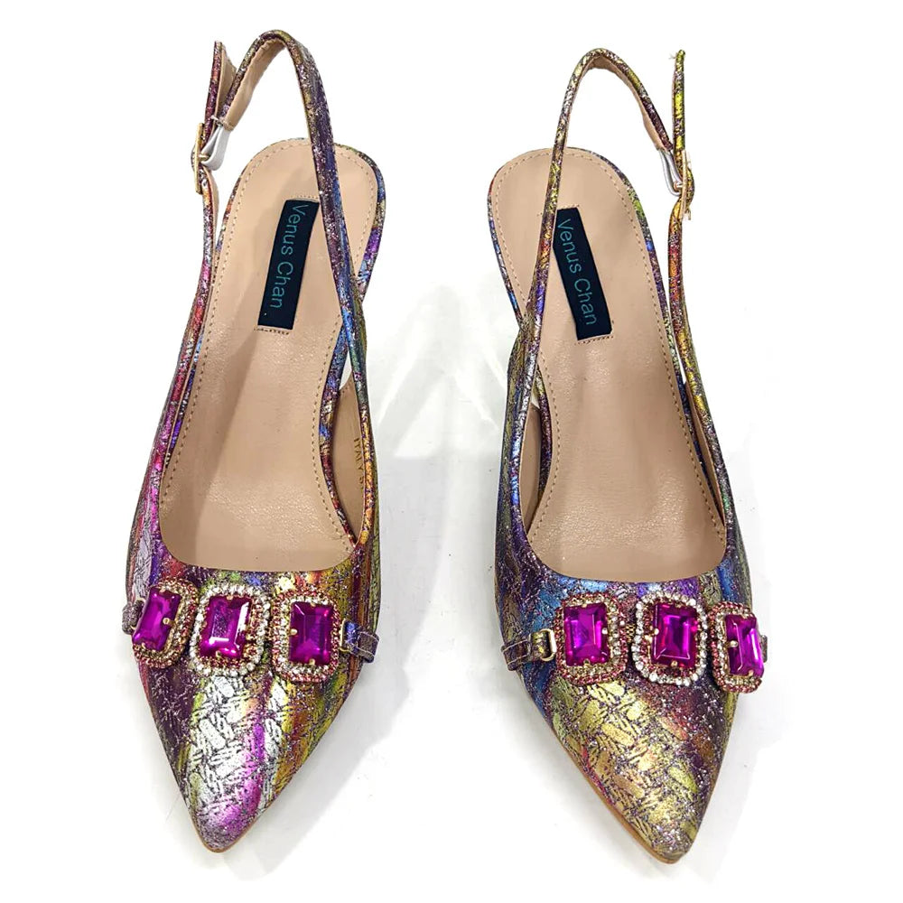 Ensemble Chaussures & Sac Femme Venus Chan Vert Strass — Talon Haut, Soirée Luxe