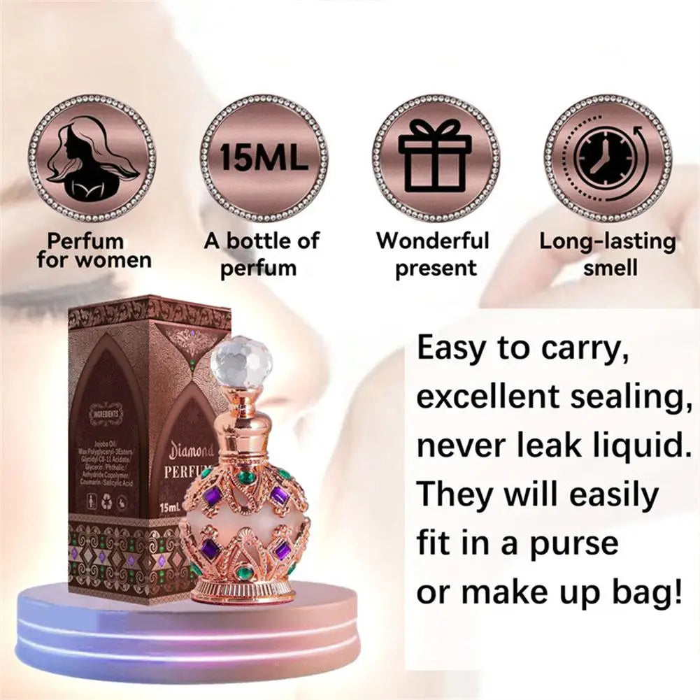 Parfum Arabe Femme 15ml — Bouquet Floral Rose & Jasmin, Phéromones, Longue Durée