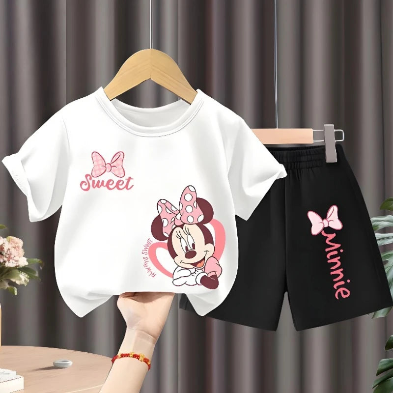 Ensemble 2 pièces filles – T-shirt col rond manches courtes & short respirant, tenue décontractée été