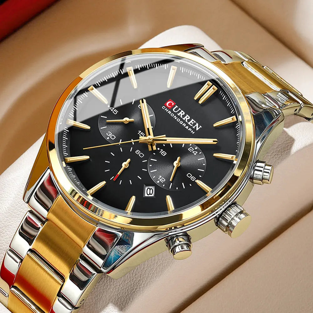 Montre Homme CURREN Multifonction Quartz — Date Automatique, Bracelet Acier Inoxydable