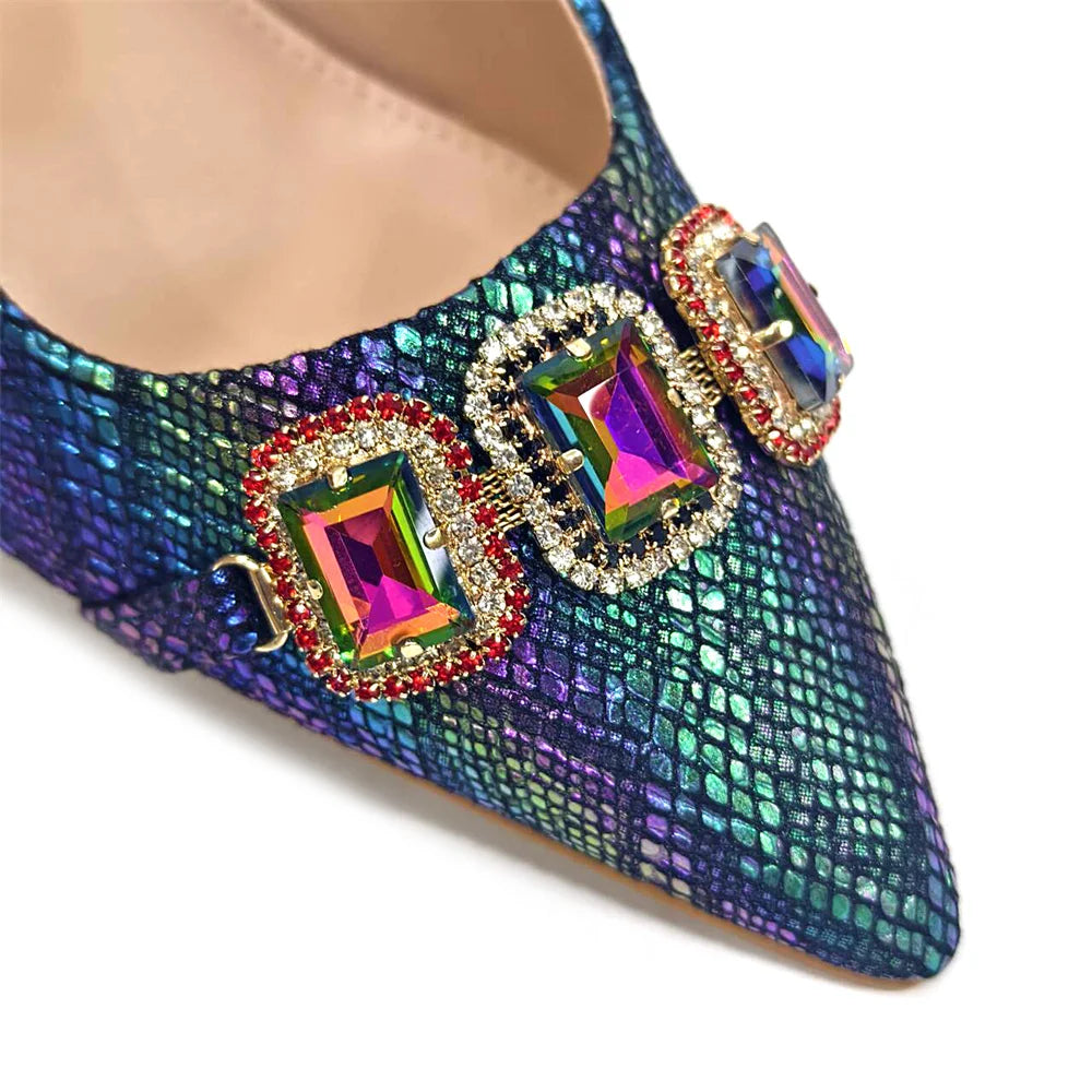 Ensemble Chaussures & Sac Femme Venus Chan Vert Strass — Talon Haut, Soirée Luxe