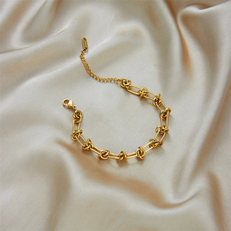 DIEYURO Parure Collier & Bracelet Nœud Torsadé Acier 316L — Or & Argent, Anti-Ternissement