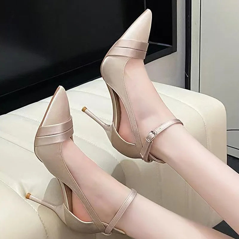 Escarpins Satin Violet Talon Fin Femme 2025 — Bride Cheville, Bout Pointu, Mariage Soirée