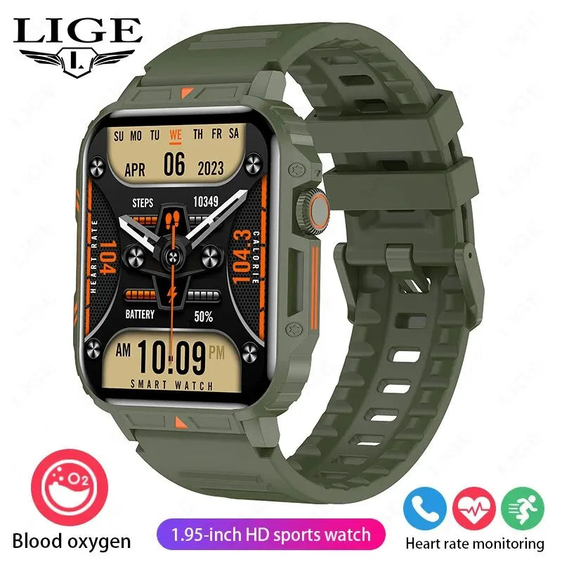 ساعة ذكية LIGE للرجال والنساء 1.95 بوصة — مقاومة للماء IP68، رياضية للياقة البدنية، مكالمات بلوتوث