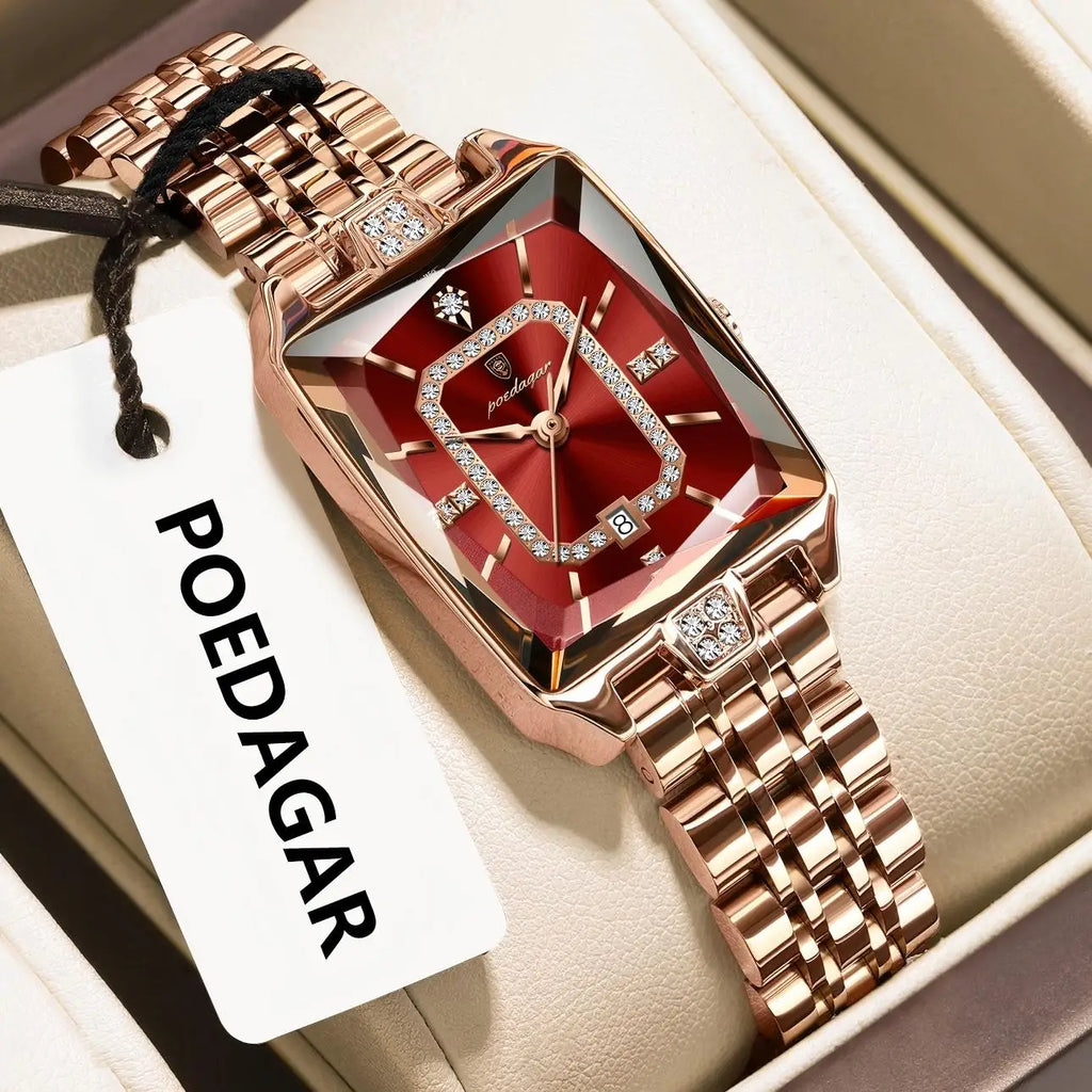 Montre Femme POEDAGAR Luxe Quartz — Acier Inoxydable, Étanche, Date, Fashion