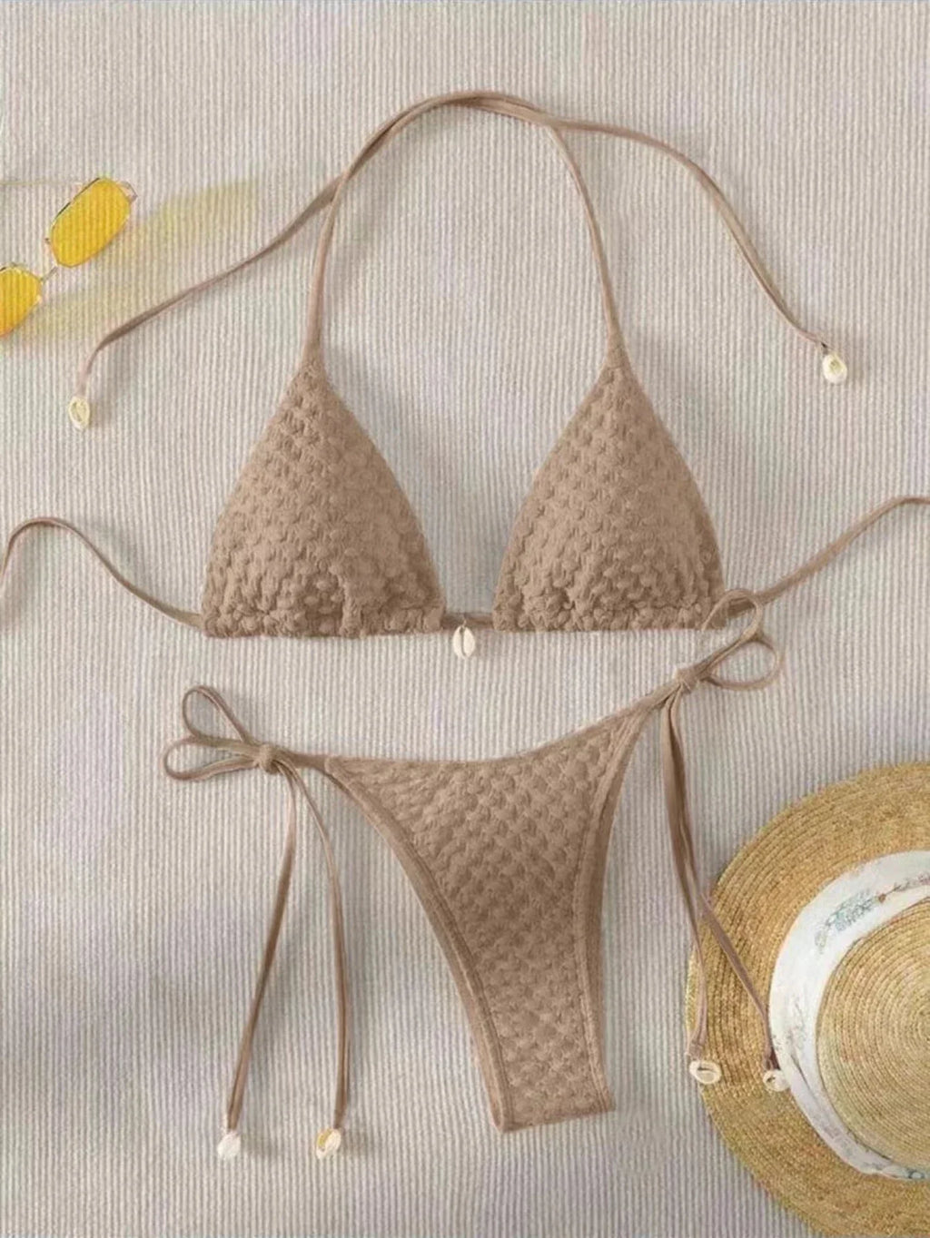 Bikini Coquillage Blanc Push Up 2025 — Halter Micro, Tanga, Maillot de Bain Sexy
