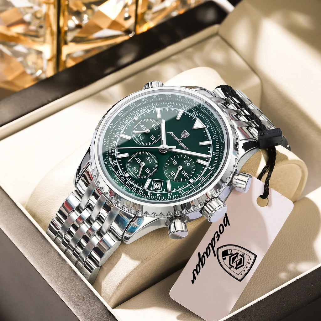 POEDAGAR Montre Homme Luxe Chronographe — Acier Inoxydable, Étanche, Sport Élégant
