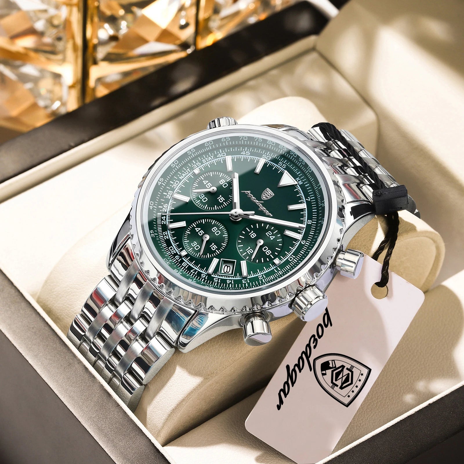POEDAGAR Montre Homme Luxe Chronographe — Acier Inoxydable, Étanche, Sport Élégant