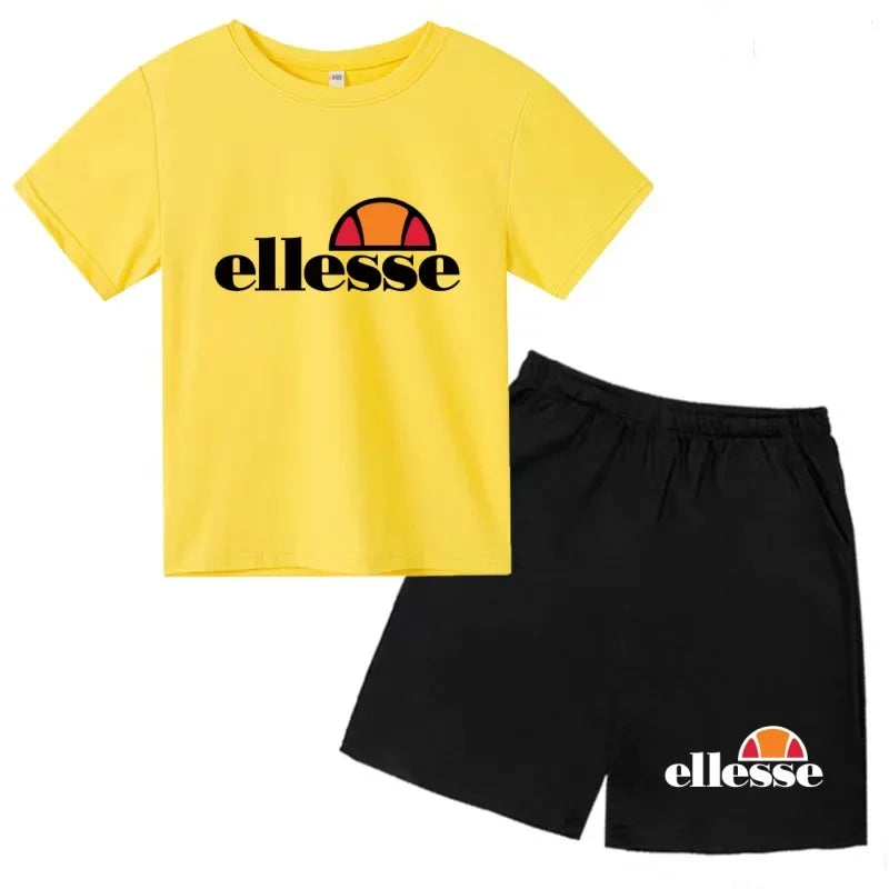 Ensemble 2 pièces enfant mixte – T-shirt manches courtes & short imprimé lettres sport, 3-12 ans