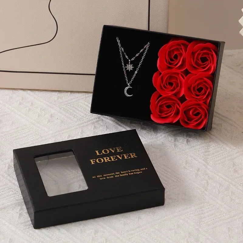 Coffret Cadeau Fête des Mères avec 6 Roses Savon & Boîte Bijoux Romantique