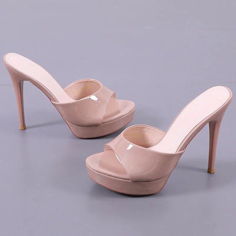 Mules Femme Talon Haut 12cm Plateforme — Sexy, Soirée Club, Talon Fin Noir
