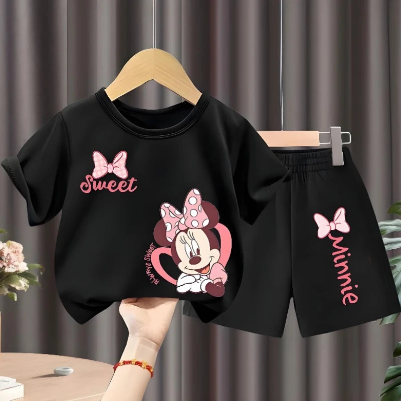 Ensemble 2 pièces filles – T-shirt col rond manches courtes & short respirant, tenue décontractée été
