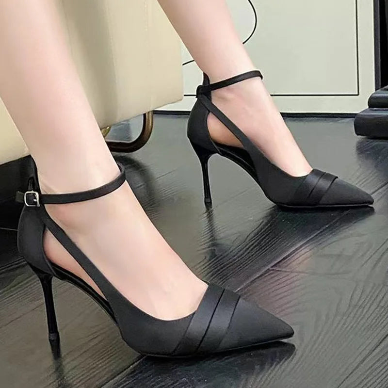 Escarpins Satin Violet Talon Fin Femme 2025 — Bride Cheville, Bout Pointu, Mariage Soirée