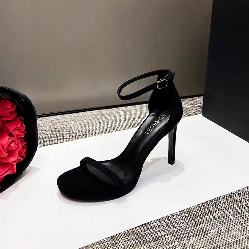 Escarpins Noirs Bout Ouvert Talon Aiguille Plateforme — Ultra-Haut, Style Coréen 2025