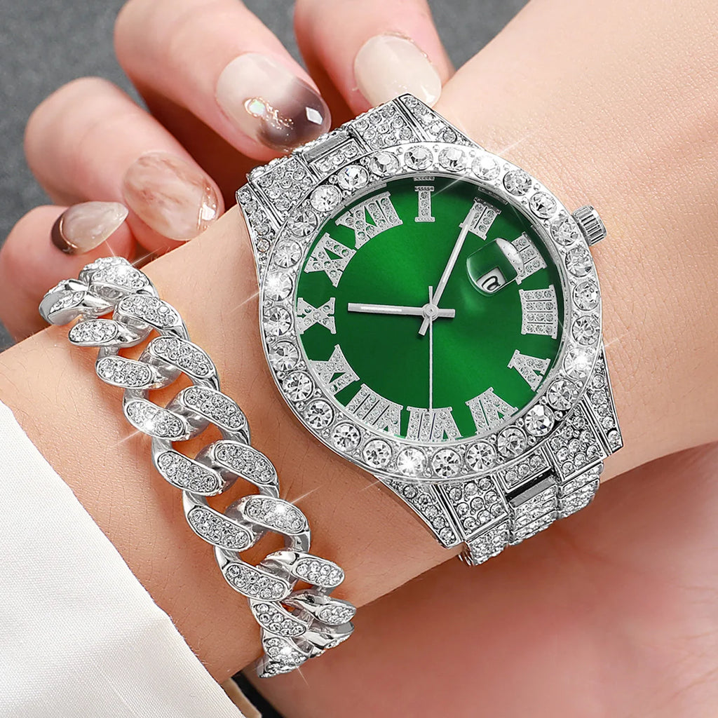 Coffret 3 Montres Homme Luxe Diamant — Cadran Roma, Acier, Quartz + Bijoux (Sans Boîte)