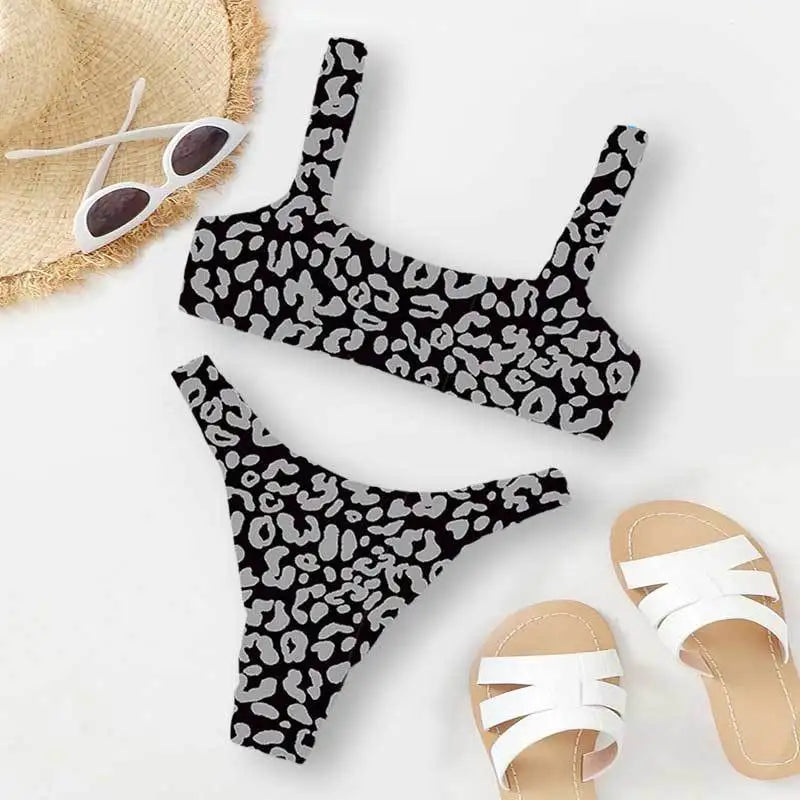 Micro Bikini Sexy 2 Pièces Léopard 2026 — Taille Haute, Bretelles, Maillot de Bain Femme