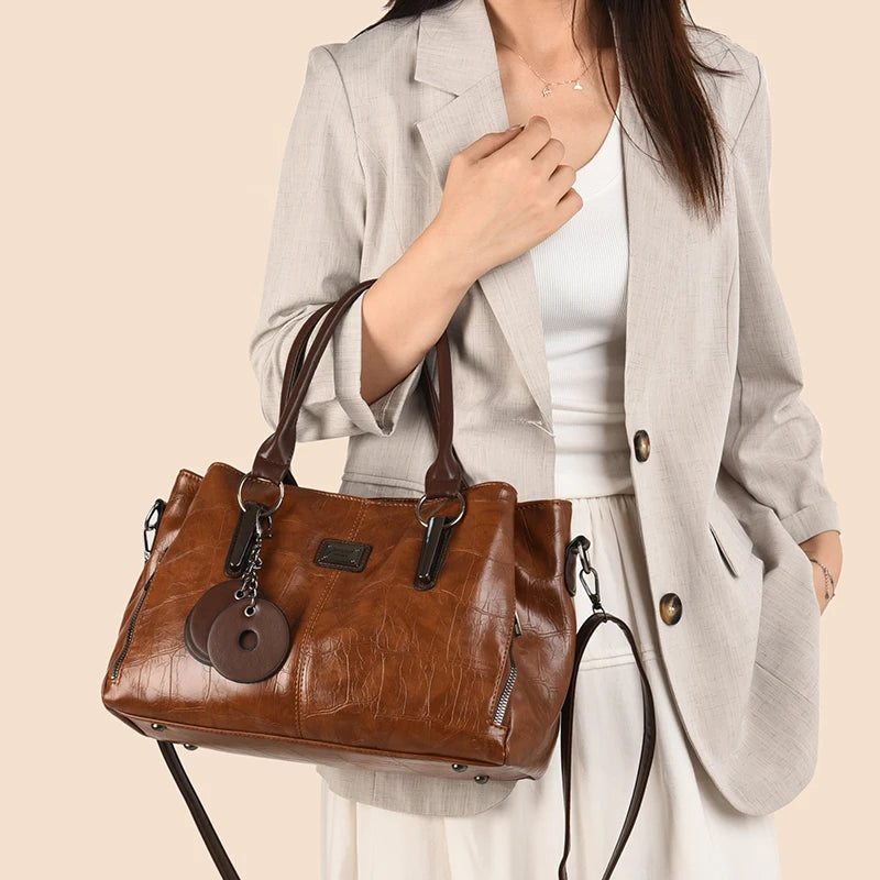 Sac à Main Femme Cuir PU — Tote Bandoulière Messenger, Grande Capacité