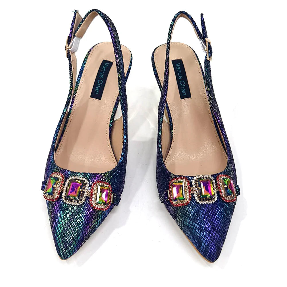 Ensemble Chaussures & Sac Femme Venus Chan Vert Strass — Talon Haut, Soirée Luxe