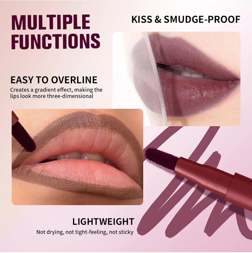 Crayon Contour Lèvres 2en1 Longue Tenue Anti-Bavure — Double Face Ultra Pigmenté