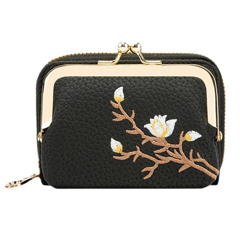 Portefeuille Court Femme Cuir PU Floral — Grande Capacité, Porte-Monnaie & Cartes