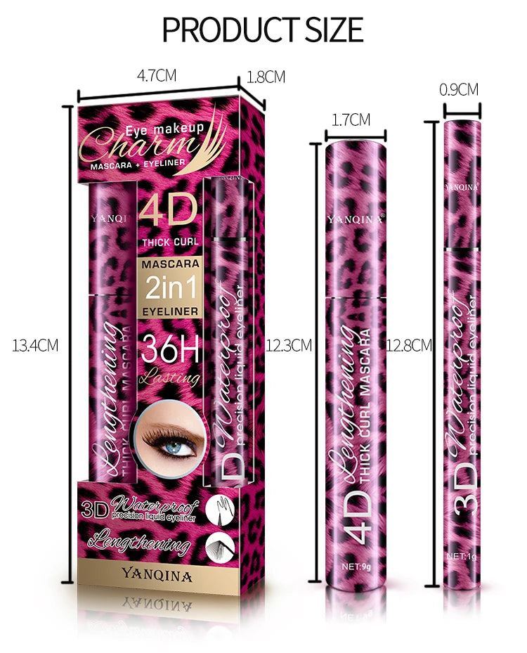 Set Eyeliner Liquide & Mascara 4D YANQINA — Waterproof, Crayon Sourcils, Yeux