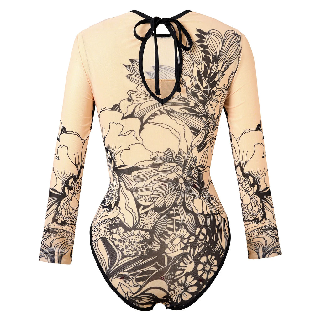 Maillot de Bain Taille Haute Filet Sexy — Manches Longues, Bikini Femme Été Plage