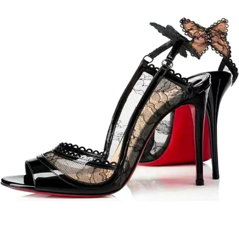 Sandales Femme Dentelle Nœud Talon Fin — Bout Ouvert, Sexy, Soirée & Banquet