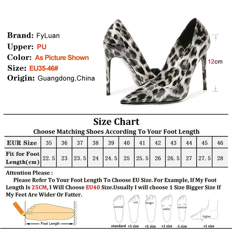 Escarpins Léopard Talon Aiguille 12cm — PU Cuir, Bout Pointu, Soirée Grande Taille 35-46