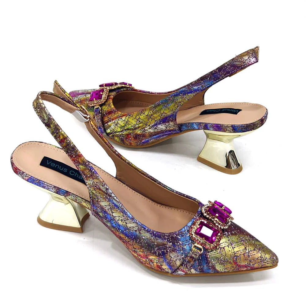Ensemble Chaussures & Sac Femme Venus Chan Vert Strass — Talon Haut, Soirée Luxe