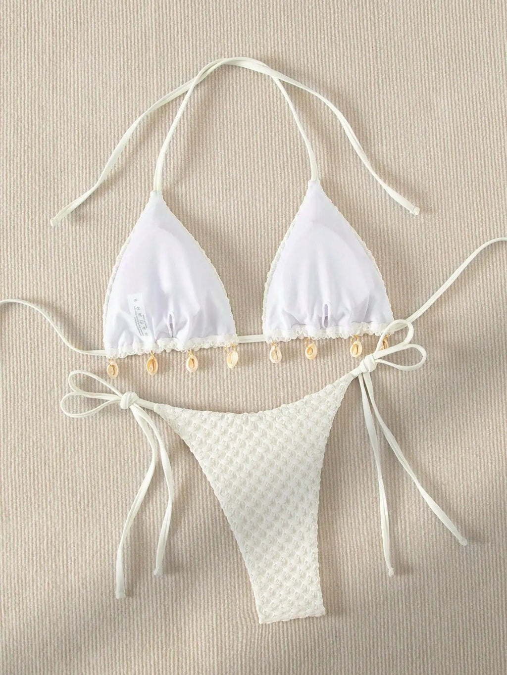 Bikini Coquillage Blanc Push Up 2025 — Halter Micro, Tanga, Maillot de Bain Sexy