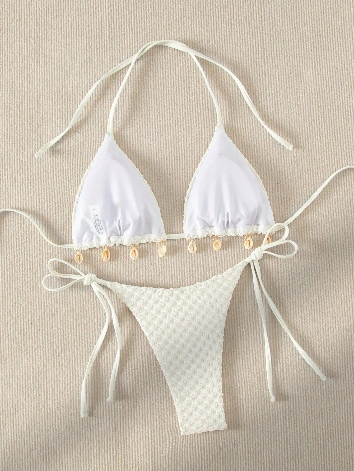 Bikini Coquillage Blanc Push Up 2025 — Halter Micro, Tanga, Maillot de Bain Sexy