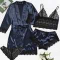 Ensemble Lingerie Femme 4 Pièces Dentelle — Nuisette, Short, Robe de Chambre, Sexy
