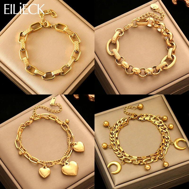 Bracelet Jonc Acier Inoxydable 316L Doré Femme — Chaîne Poignet Tendance Waterproof