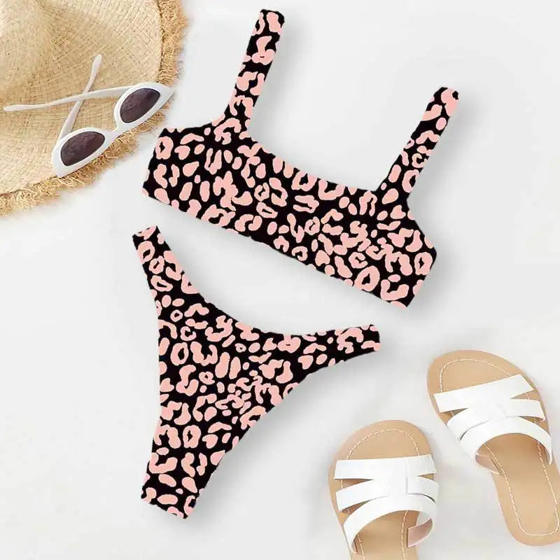 Micro Bikini Sexy 2 Pièces Léopard 2026 — Taille Haute, Bretelles, Maillot de Bain Femme
