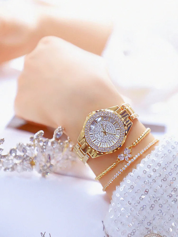 Montre Femme Or Bracelet Luxe Quartz 2025 — Acier Complet, Élégante, Top Marque