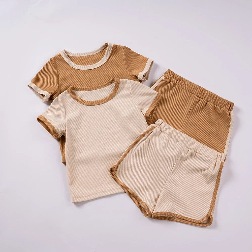 Ensemble 2 pièces bébé mixte – T-shirt uni manches courtes & short coton, 6 mois-5 ans