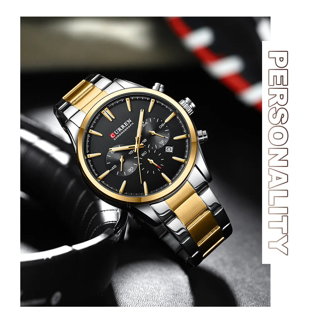 Montre Homme CURREN Multifonction Quartz — Date Automatique, Bracelet Acier Inoxydable