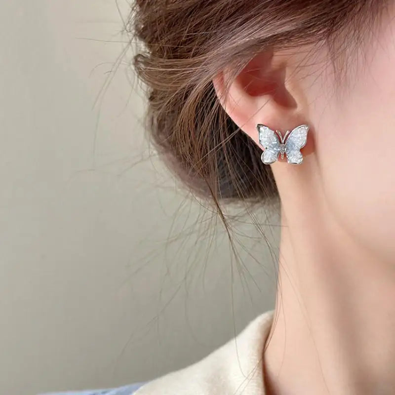 Boucles d'Oreilles Papillon Cristal Fleur Coréennes — Luxe Élégant, Cadeau Mariage