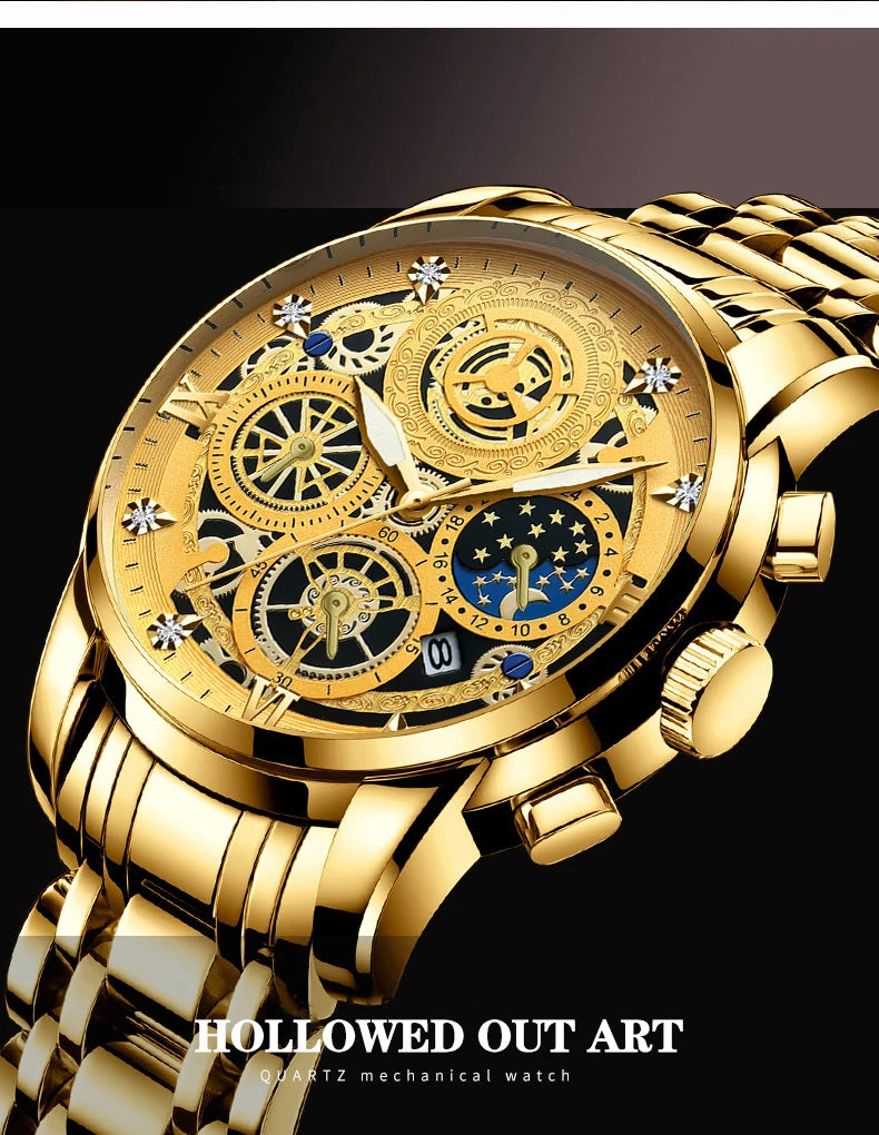 Montre Homme BINBOND Luxe Quartz — Acier Inoxydable, Lumineux, Étanche 30M, Business