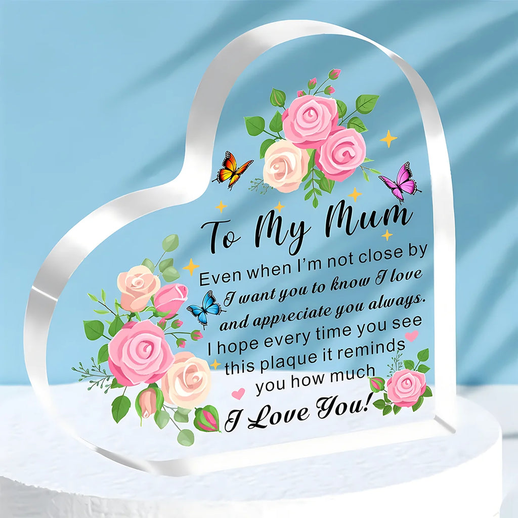 Plaque Cœur Acrylique "Je T'Aime Maman" – Cadeau Fête des Mères & Anniversaire
