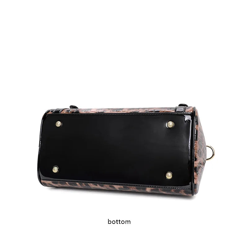 Sac Boston Femme Cuir Véritable Imprimé Léopard — Style Luxe Tendance