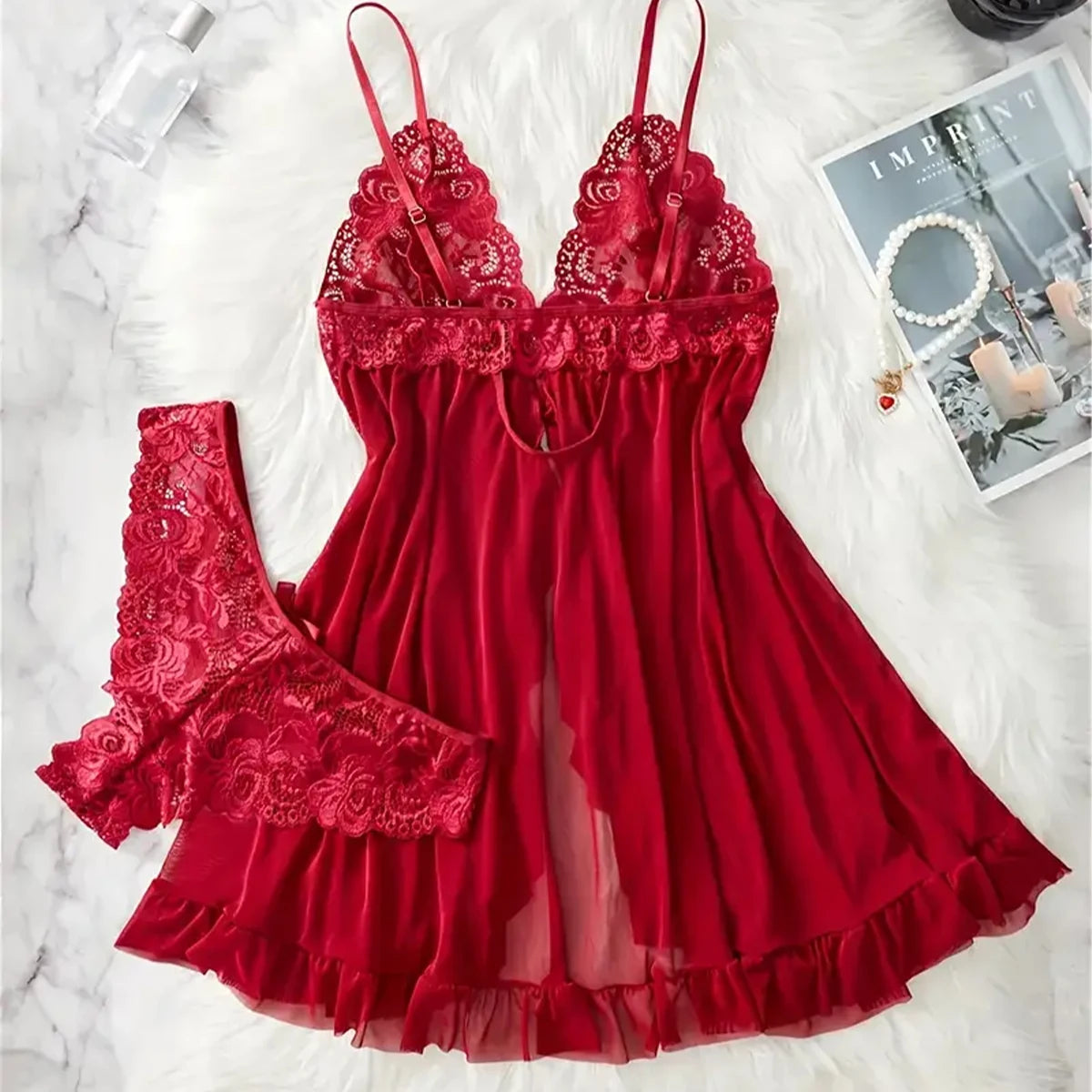 Lingerie Femme Transparente Dentelle — Nuisette Babydoll Sexy, Soutien-Gorge Ouvert