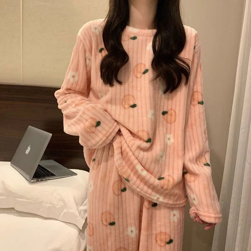 Pyjama Femme Polaire Flanelle 2022 — Manches Longues, Cartoon, Chaud Hiver