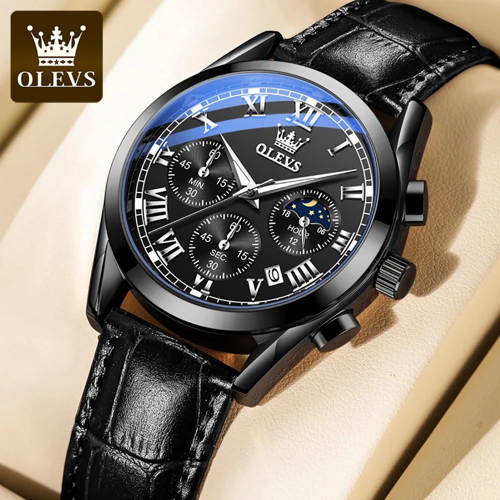 Montre Homme OLEVS 2871 Chronographe Phase de Lune — Étanche, Multifonction, Quartz Luxe