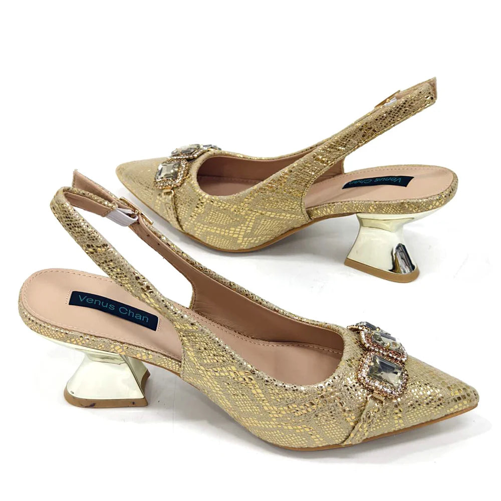 Ensemble Chaussures & Sac Femme Venus Chan Vert Strass — Talon Haut, Soirée Luxe