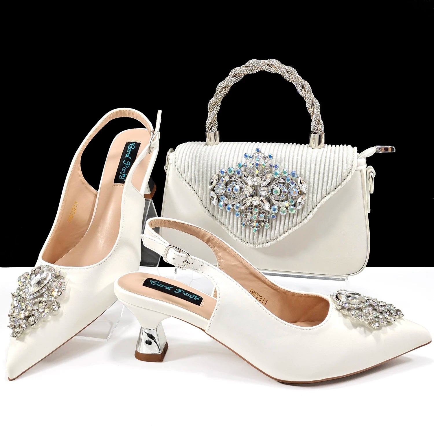 Ensemble Chaussures & Sac Femme Strass Magenta — Bout Pointu, Talon Haut, Mariage Soirée