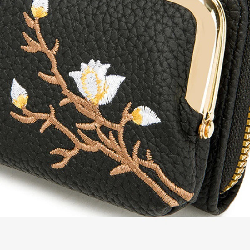Portefeuille Court Femme Cuir PU Floral — Grande Capacité, Porte-Monnaie & Cartes