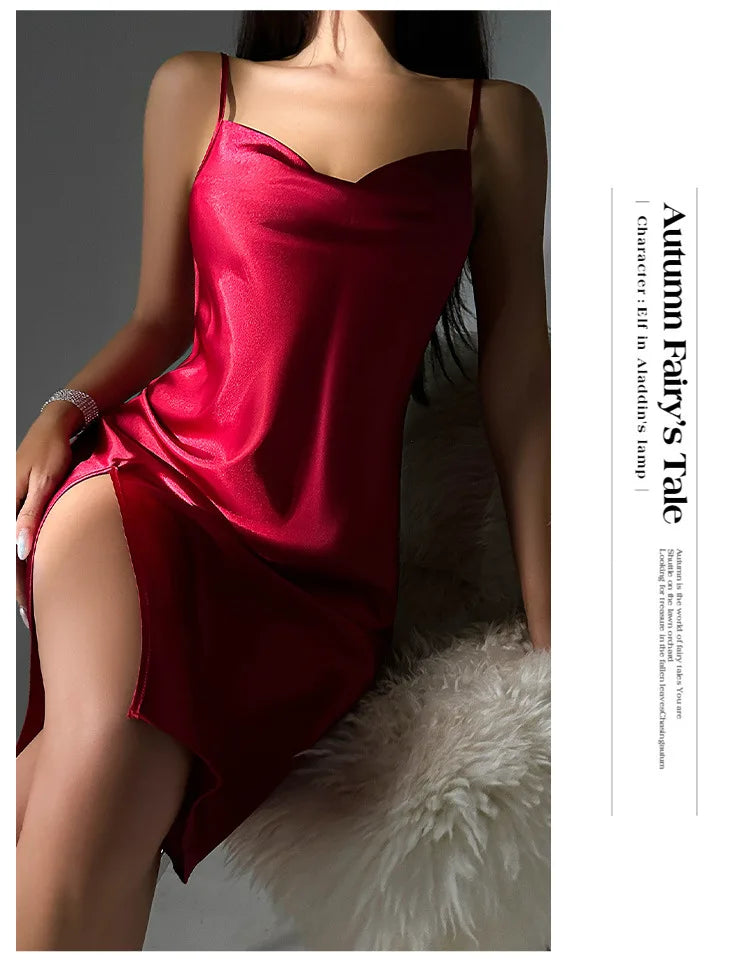 Nuisette Femme Satin Dos Nu Bretelles — Chemise de Nuit Sexy, Lounge Été