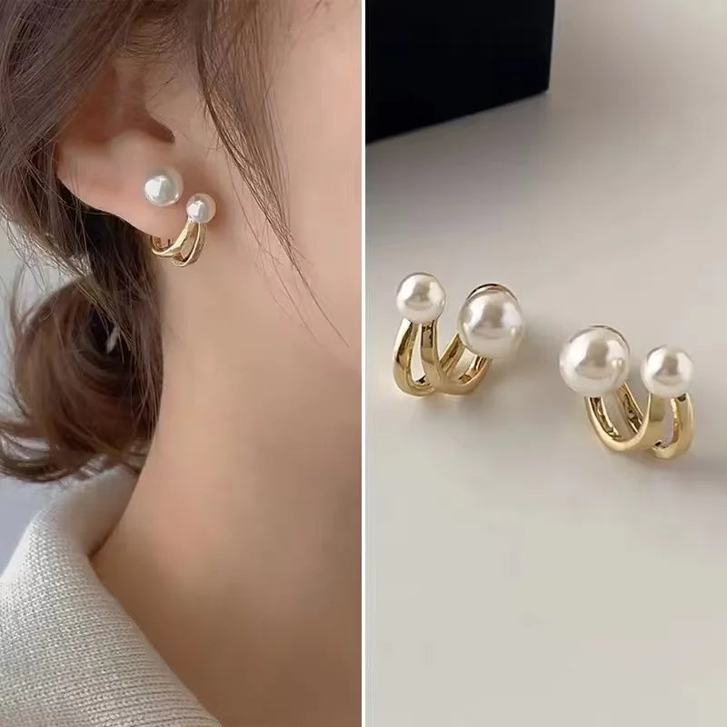 Boucles d'Oreilles Clou Perle Irrégulière Coréenne — Doré, Tendance, Cadeau